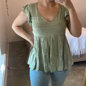 Sage, short sleeve, flowy shirt. Size S.